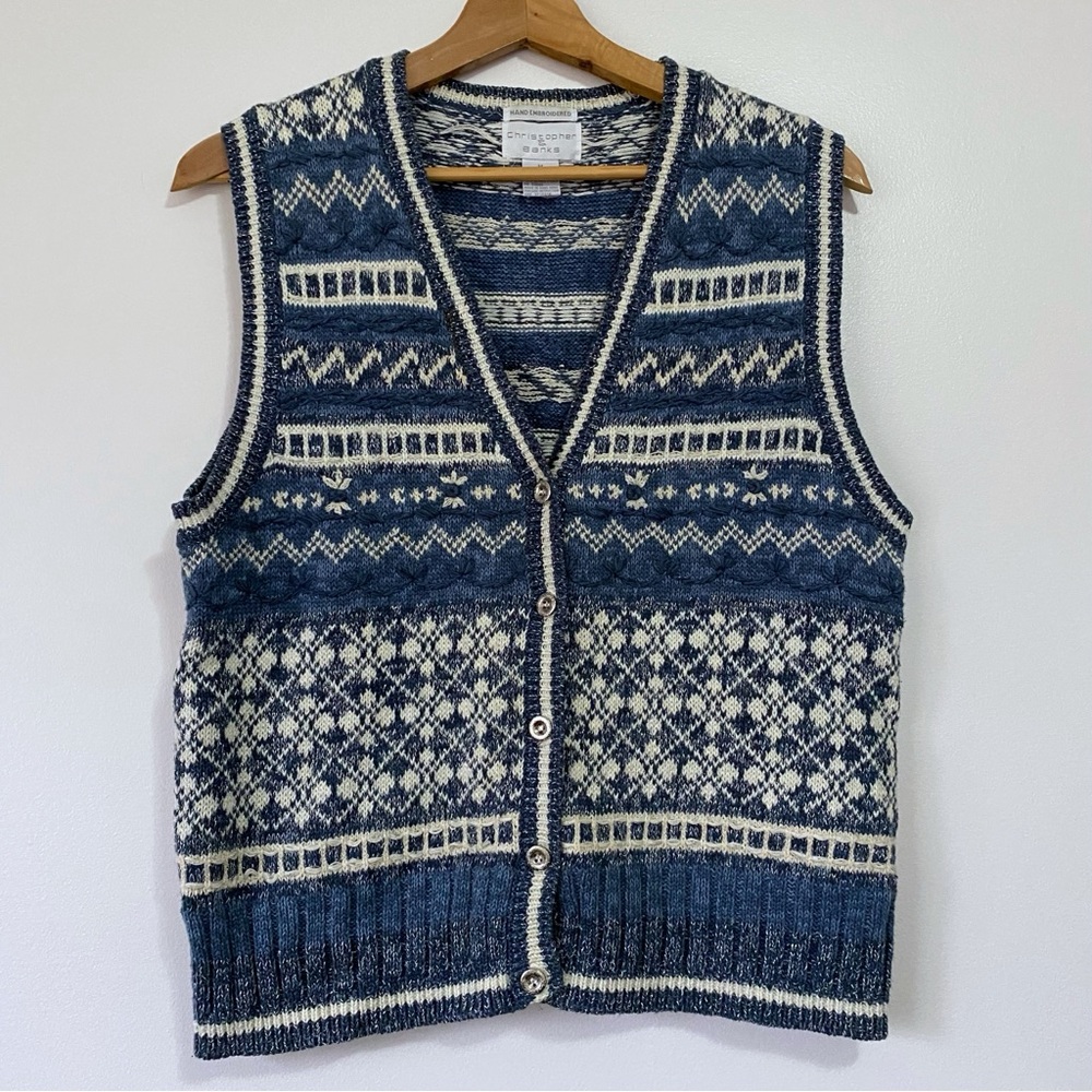 Christopher & Banks Hand Embroidered Ramie Cotton Sweater Vest